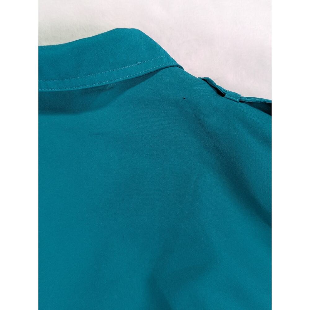 Dianne Von Furstenberg Size 12 Teal Green Safari Style Button Up Blouse VTG 80's - Picture 16 of 16